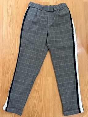 Zara Gray Pull-On Plaid Ankle Pants with Side Stripes XS